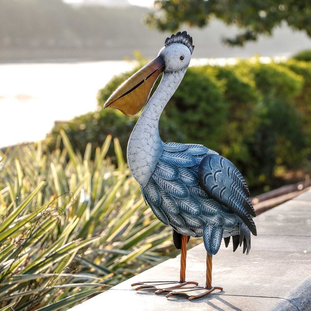 16 Inch Metal Pelican Garden Statues & Sculptures Yard Art